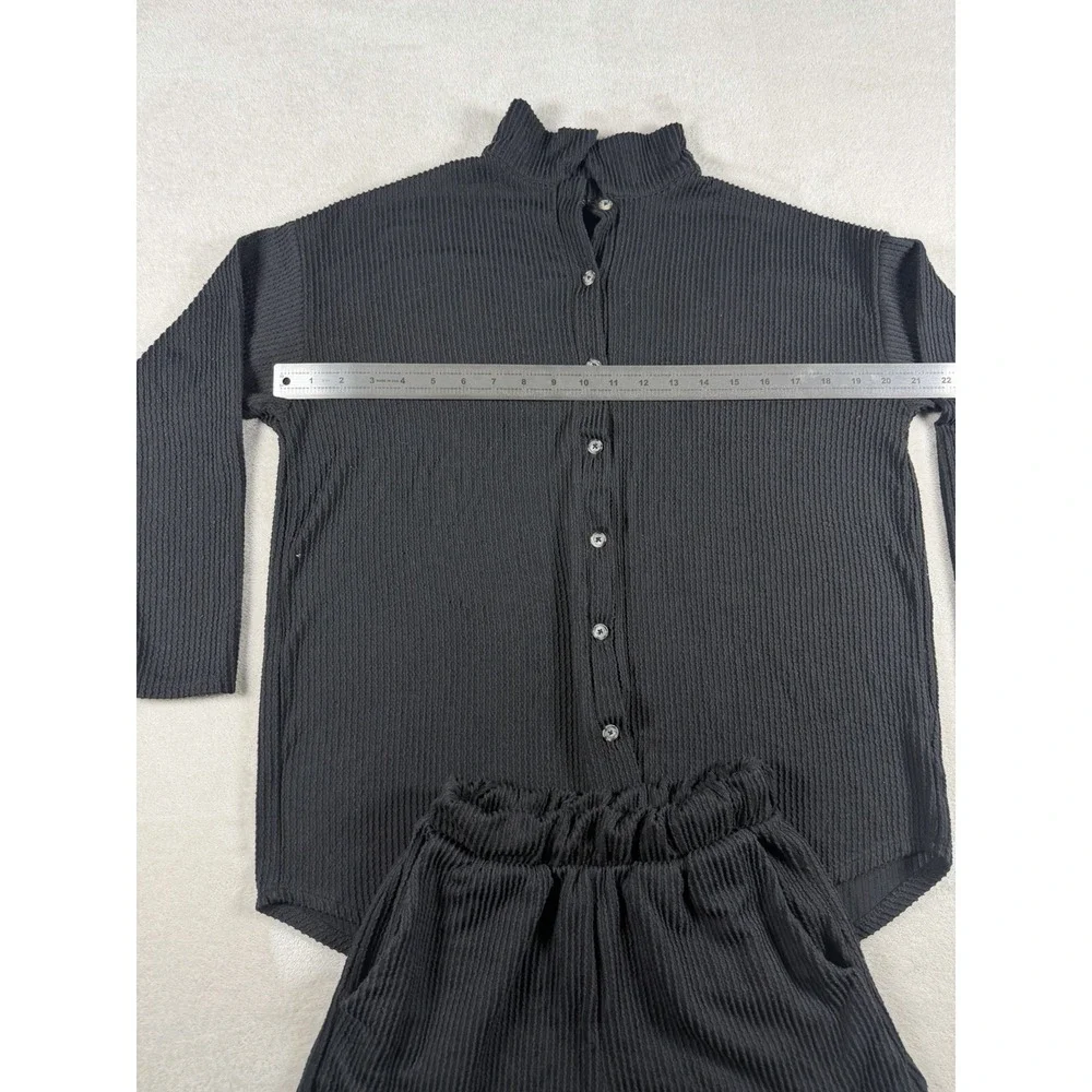Fashion Nova Ribbed 2 Piece Lounge Set Black Henley Top Boxer Shorts Medium‎